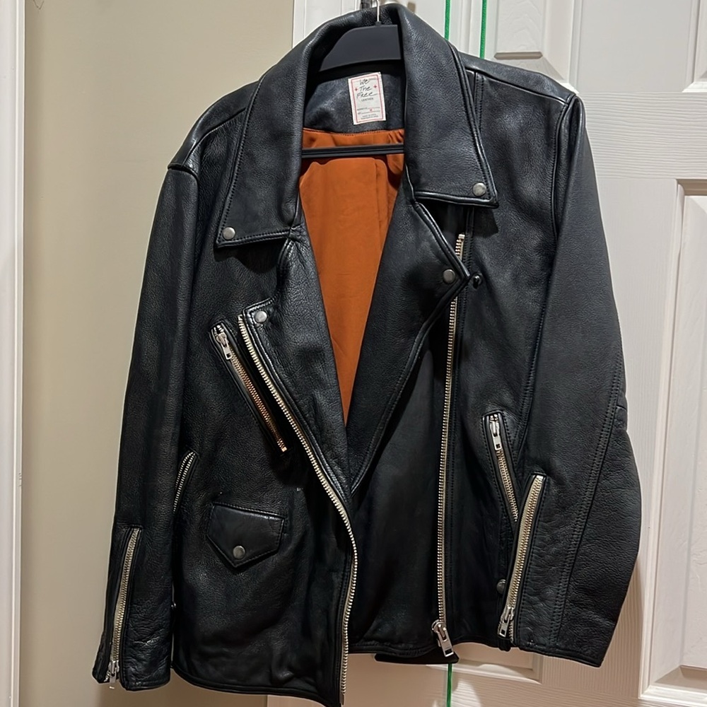 We The Free Jealousy Moto Jacket  Black Leather Jacket with Silver Accents